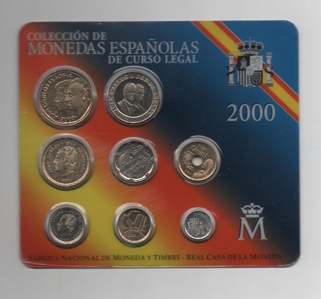 ESPAÑA CARTERA OFICIAL DE PESETAS J. CARLOS I DEL AÑO 2000